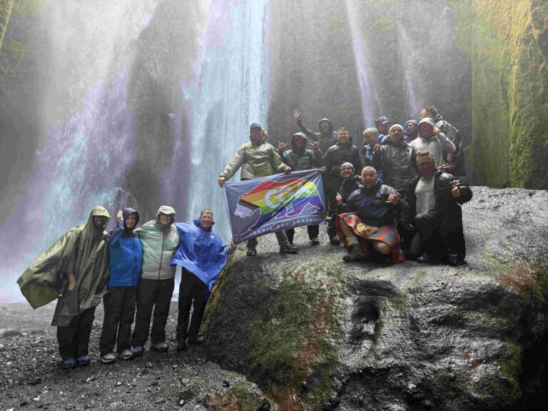 Pride Adventures Group at Hidden Waterfall Gljúfrabúi Iceland