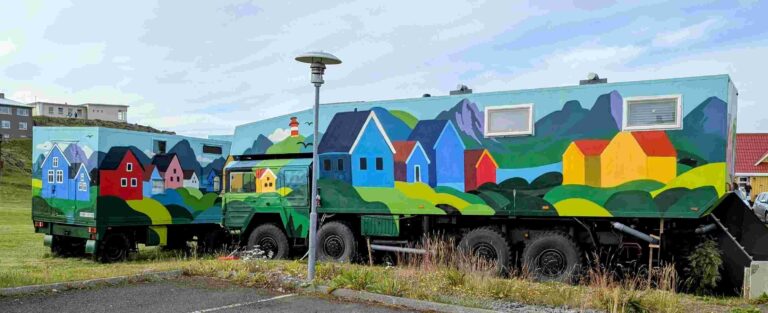 Colorful Mural RVs in Iceland Countryside