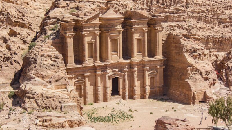 The Monastery at Petra Jordan carved into sandstone cliffs with detailed ancient Nabataean architecture