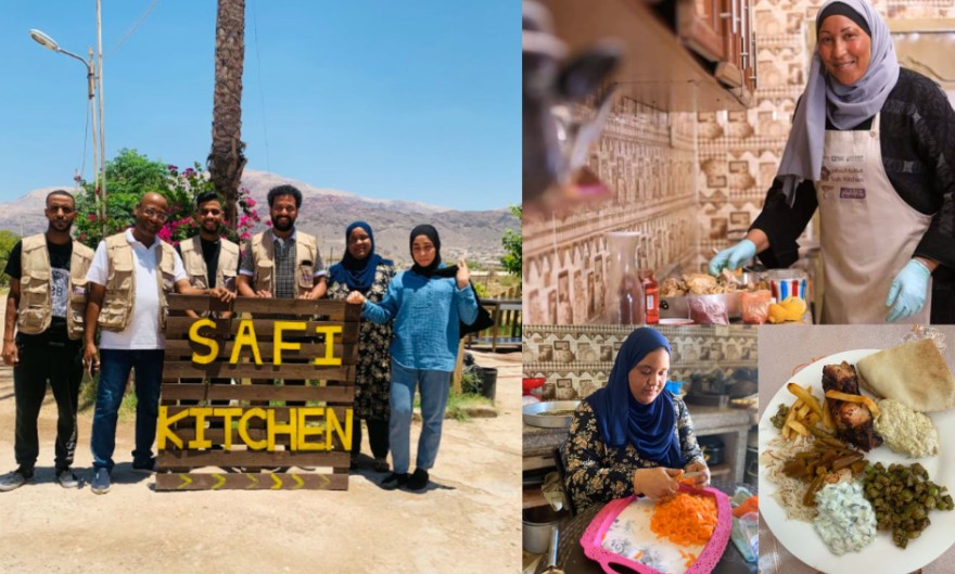 The Safi Kitchen team in Jordan standing together at their community based culinary project supported by Planeterra