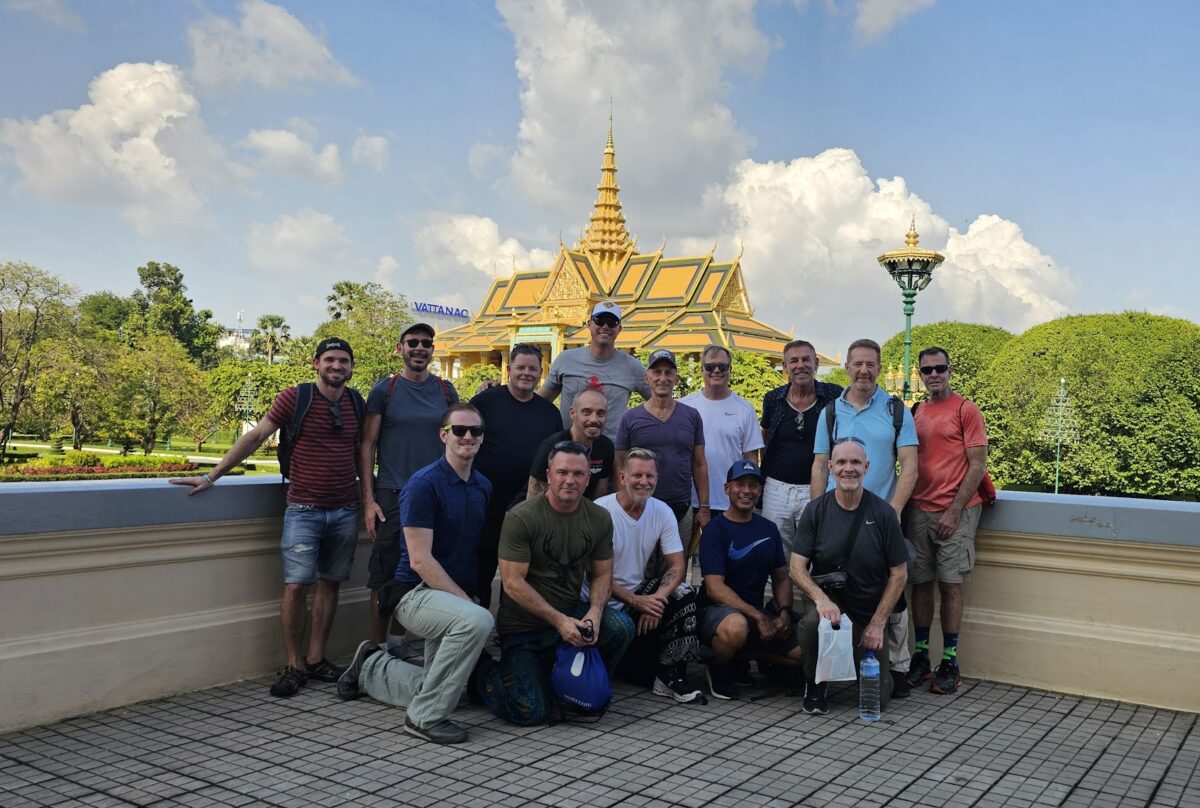 Pride Adventures group at the Royal Palace in Phnom Penh, Cambodia