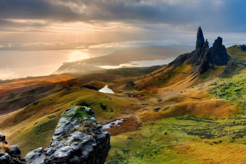 The Old Man of Storr rock formation on the Isle of Skye, visited on the Scotland LGBTQ+ trip with Pride Adventures and CGA