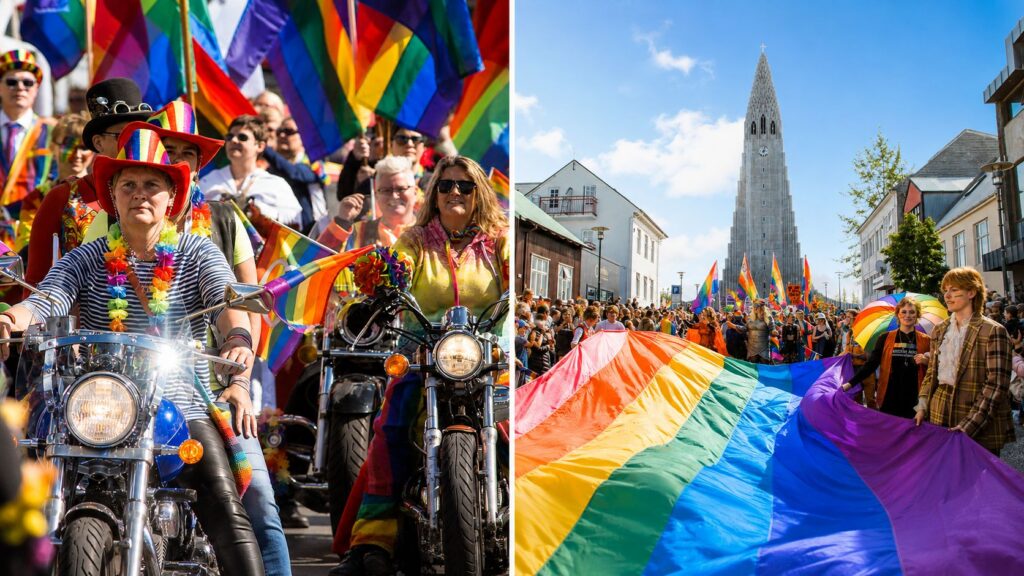 Crowds celebrate together during Reykjavík Pride in Iceland