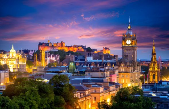 Edinburgh Castle viewed from along the Royal Mile on the guided walking tour during the Scotland LGBTQ+ trip