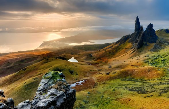 The Old Man of Storr rock formation on the Isle of Skye, visited on the Scotland LGBTQ+ trip with Pride Adventures and CGA